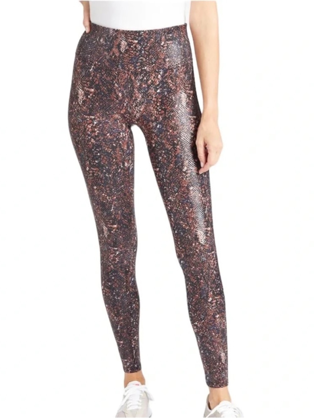 SPANX Faux Leather Snake Shine Leggings in Mocha Snake Size Medium
